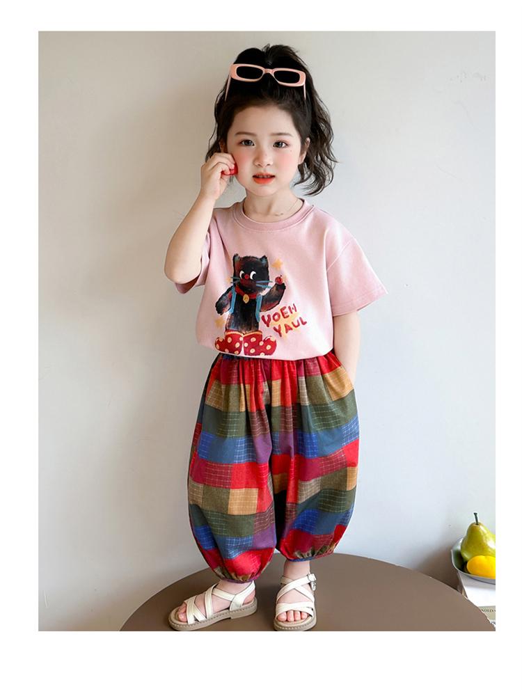 Girls' and Children's Western Style Set Summer 2026 New Children's Cat Short Sleeved Summer Dress Baby Casual Loose Two Piece Set