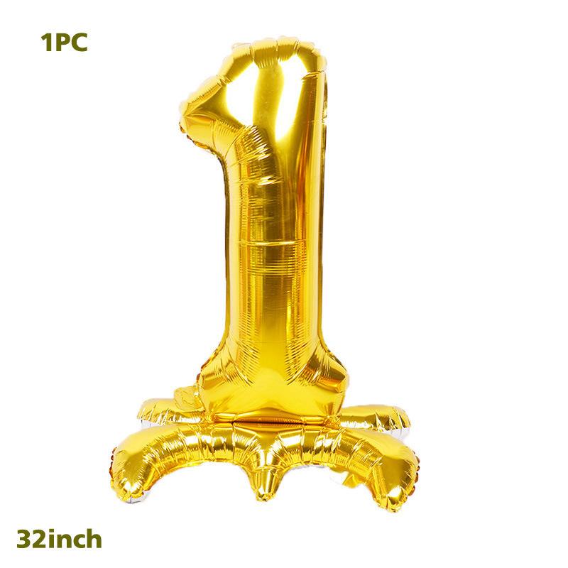 32 Inch Gold 3D Number Standing Aluminum Foil with Base for Birthday Party Decorations