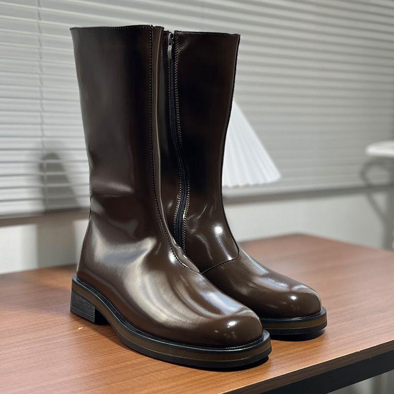 But Knee Locomotive Boots Long Chelsea Boots Casual High-Top Martin Boots Men'S Zipper Thick-Soled Heightening Cigarette Boots