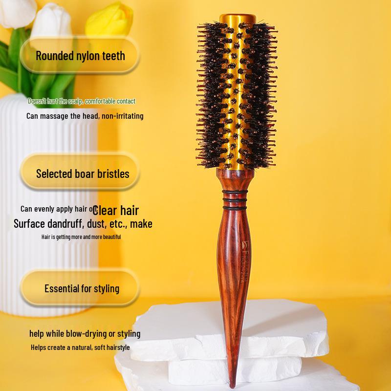 Aluminum Barrel Boar Bristle Heat-Resistant Curling and Styling Brush for Curly Hair