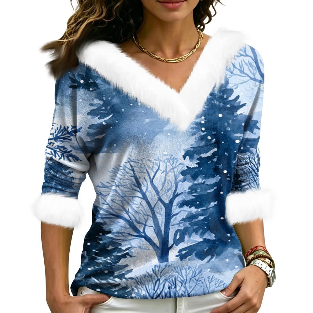 Top Elegante da Donna con Scollo a V per Natale, Feste, Appuntamenti e Uso Quotidiano