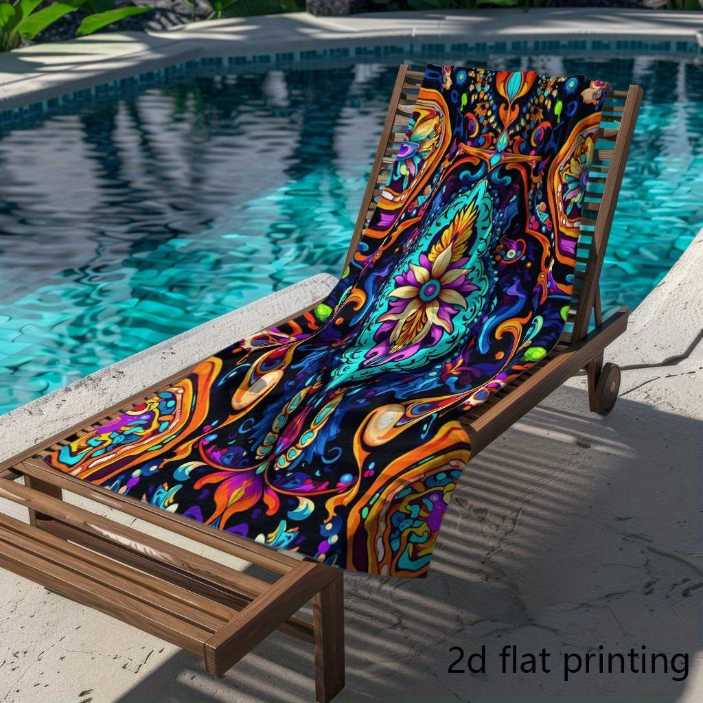 2D Flat Printing, 1pc, Neon Totem Artistic Fantasy Large Bath Towel, Suitable for Adults and Teens, Quick-Dry Lightweight Soft