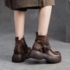 Johnature Breathable Hollow-out Boots Genuine Leather Lightweight Platform Sandals Thick Sole Women's Shoes
