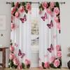 2PCS Digital Printed Curtains, Pink Rose Surrounding Pattern, Beautiful Window Drapes for Living Room Bedroom Home Decor