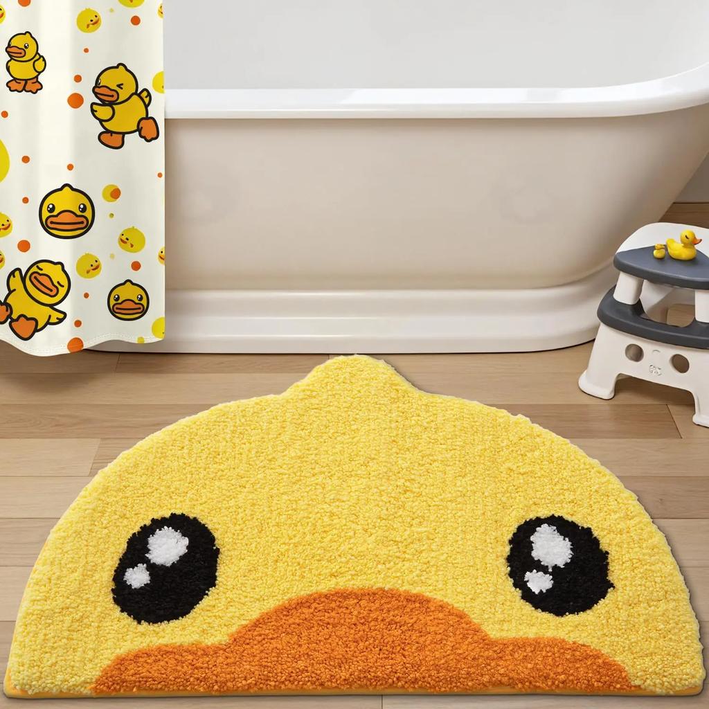 Adorable Little Yellow Duck Cartoon Semi Circular Bathroom Hallway Bedroom Rug Charming Home Decor Rug