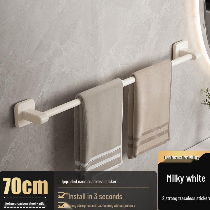 No-Drill Wall-Mounted Aluminum Towel Rack with Suction Cup - Bathroom Storage Bar