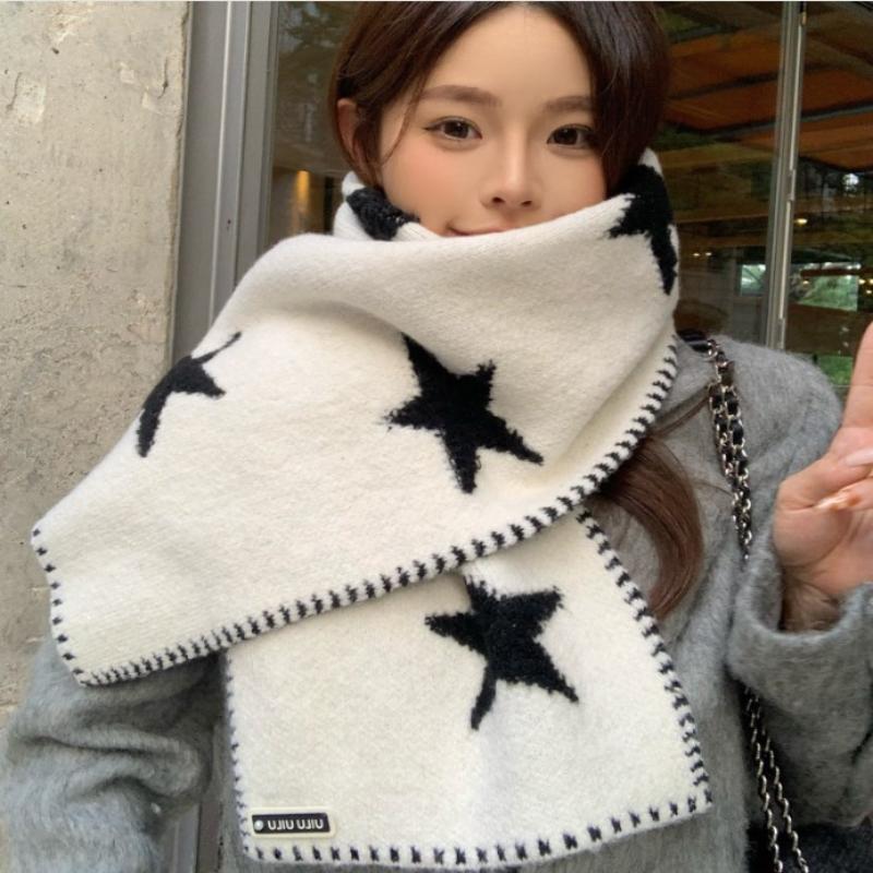 Autumn And Winter Star Print Scarf Women Thickened Warmth Korean Wrap Shawl Versatile Knitted Scarf