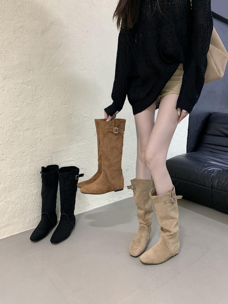 Pile High Knight Boots Women's 2025 Autumn New Retro Western Cowboy Boots Thick Heel But Knee Thin Long Boots