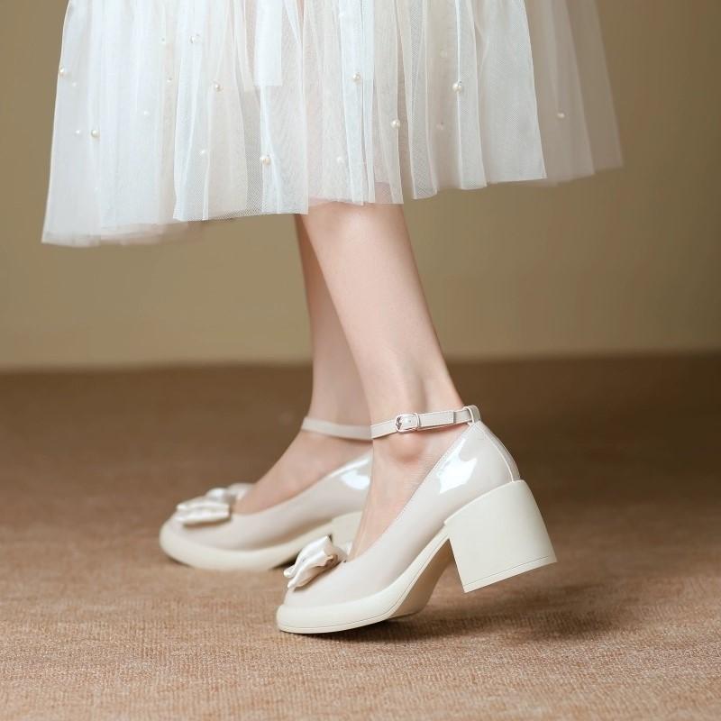 Chunky Heel  Mary Jane Shoes Spring and Autumn New Pumps Bow Retro High-heeled Shoes for Women Fashion Loafers
