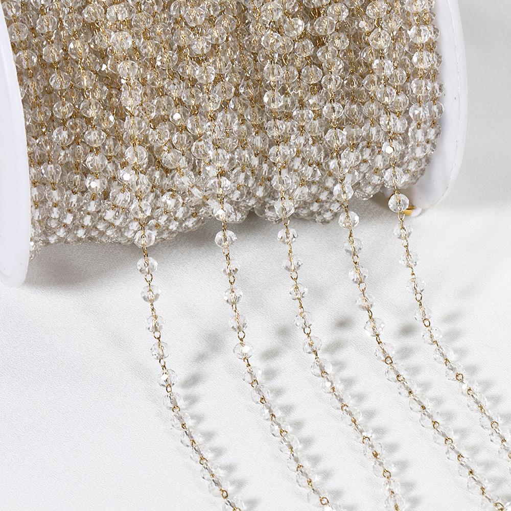 

1meter 3.6mm Stainless Steel Chain Crystal Stone Beaded Chain Gold Color Coloful Beading Chains for Necklace Jewelry Making DIY 3.6mm Beads прозрачный