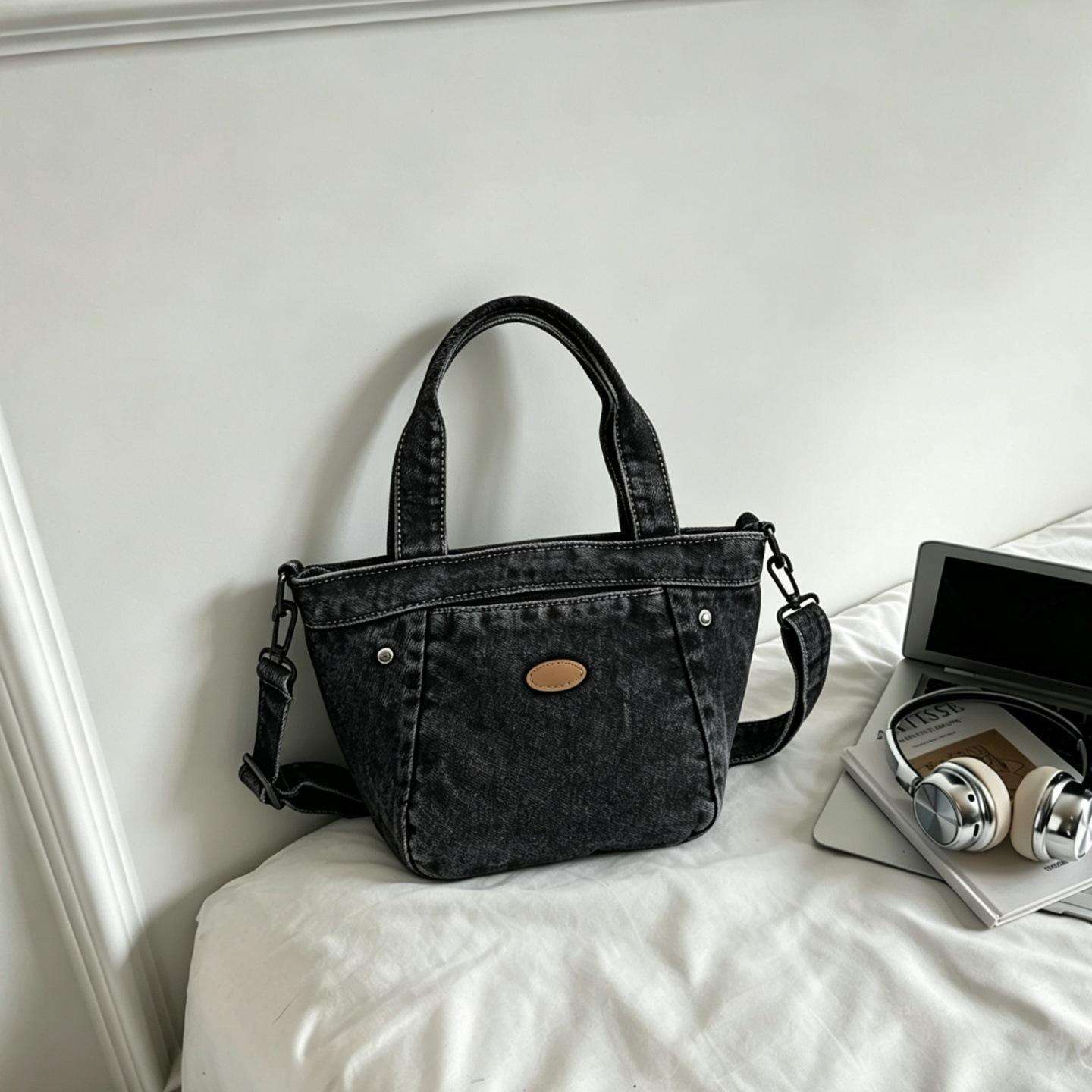

Fashi Korean Dgdaemun Shoulder Bags New Trendy Washed Denim Minimalist Versatile Basket Bags Casual Fashi Crossbody Bags чёрный