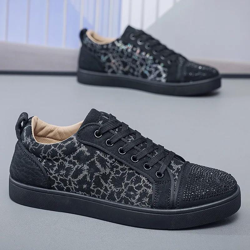 

Sneakers Casual Mens Designer Punk Bling Board Shoes Fashion Microfiber Leather Upper Height Increased Platform Nightclub Shoes 39