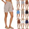 Kadın Yumuşak Pamuklu Keten Şort Cepler Yumuşak Düğme Kapatma Fermuar Yok Slim Fit Şort