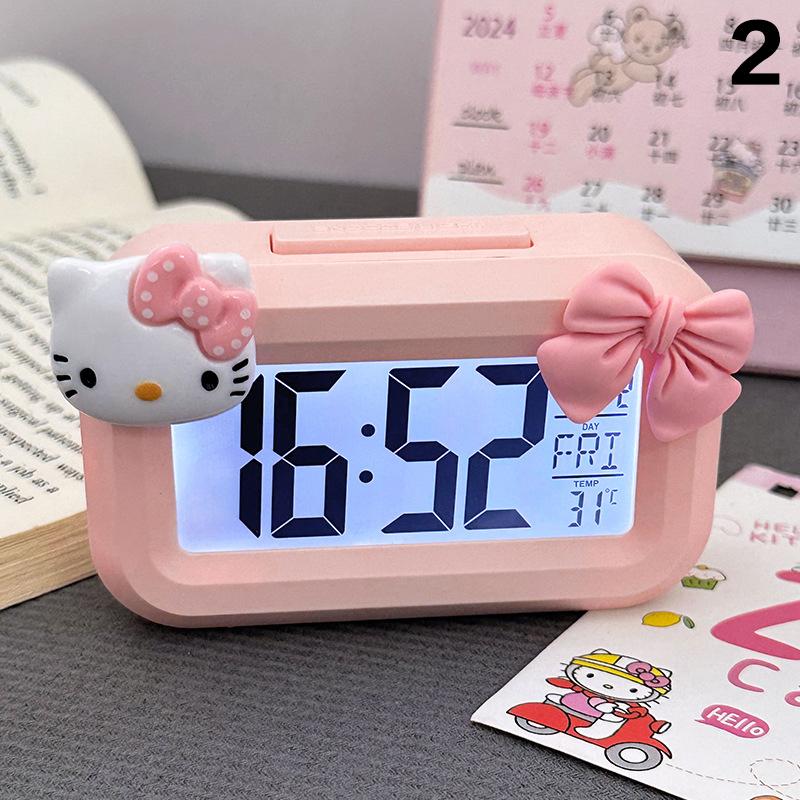 Sanrio Hello Kitty Wecker Cartoon Mini Kitty Katze Nachtleuchtende Wecker Wohnheim Desktop Ornament Student Wecker