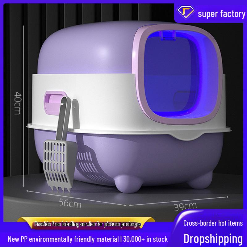 Fully Enclosed Extra-Large Cat Litter Box with UV Sterilization and Deodorizing Flip Cover