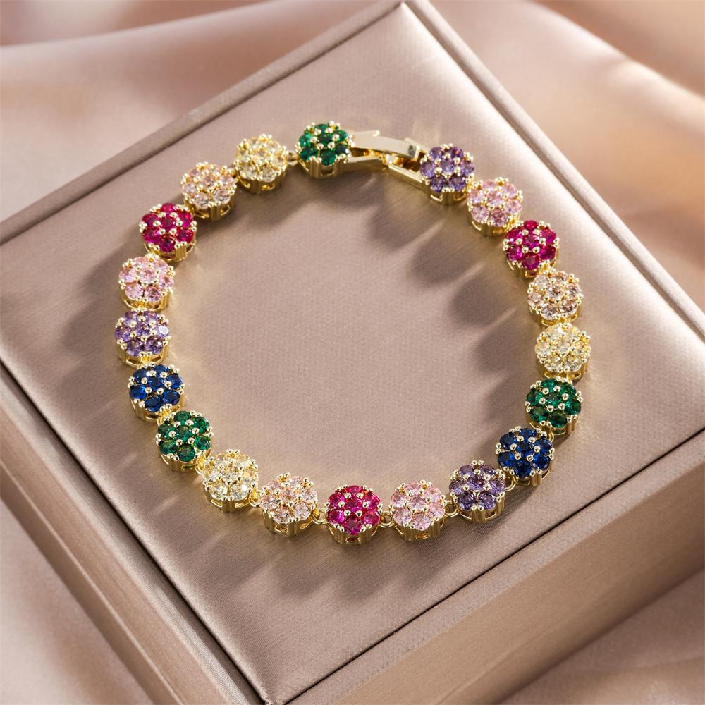 Fashion 1pcs Rainbow Clover Zircon Bracelet Fashion Charm Gorgeous Charm Exquisite Cute Sweet Shining Crystal Jewelry
