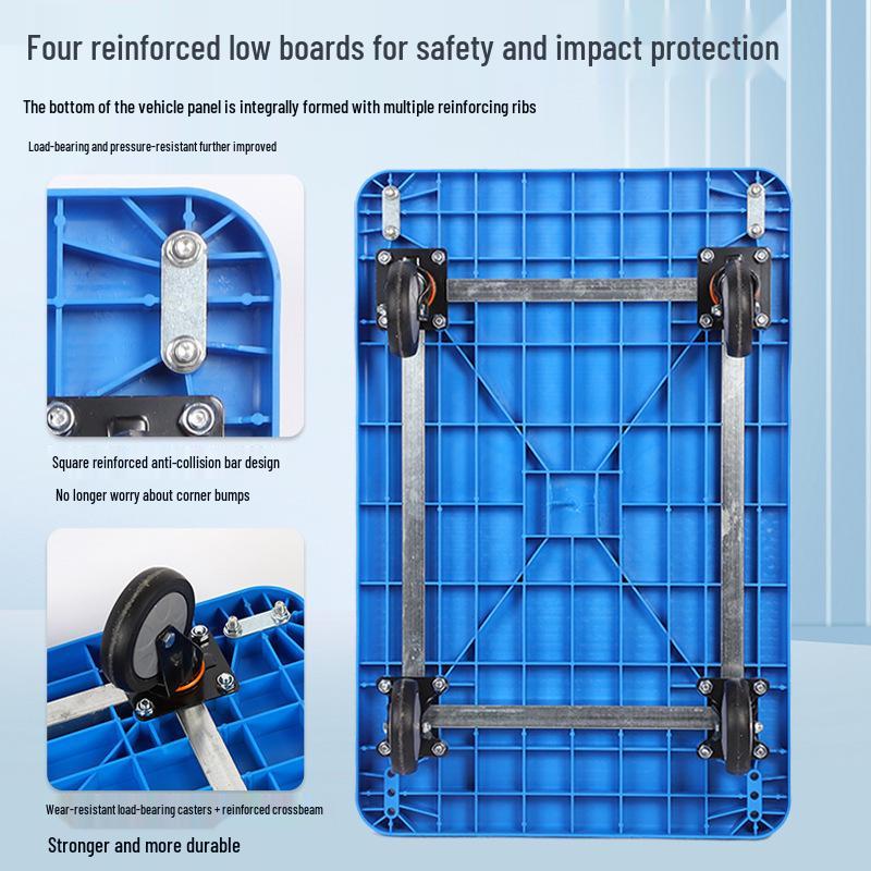 Foldable Silent Flatbed Hand Truck - Portable Plastic Cart for Household Cargo Hauling