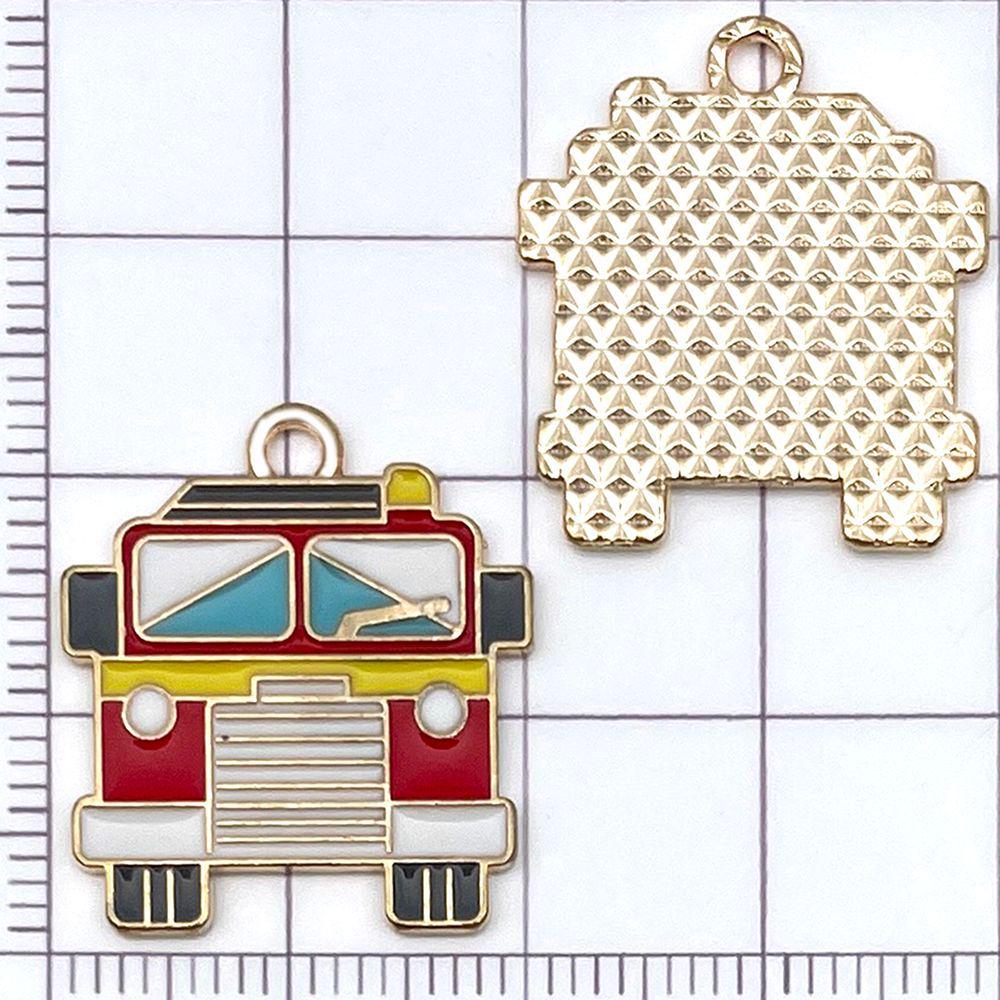 10-Color Enamel Fire Truck & Flame Pendant Charms for DIY Jewelry