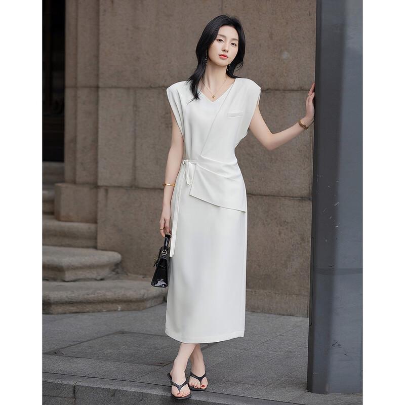 Demana Elegant Faux Two-Piece V-Neck Tie-Waist Dress