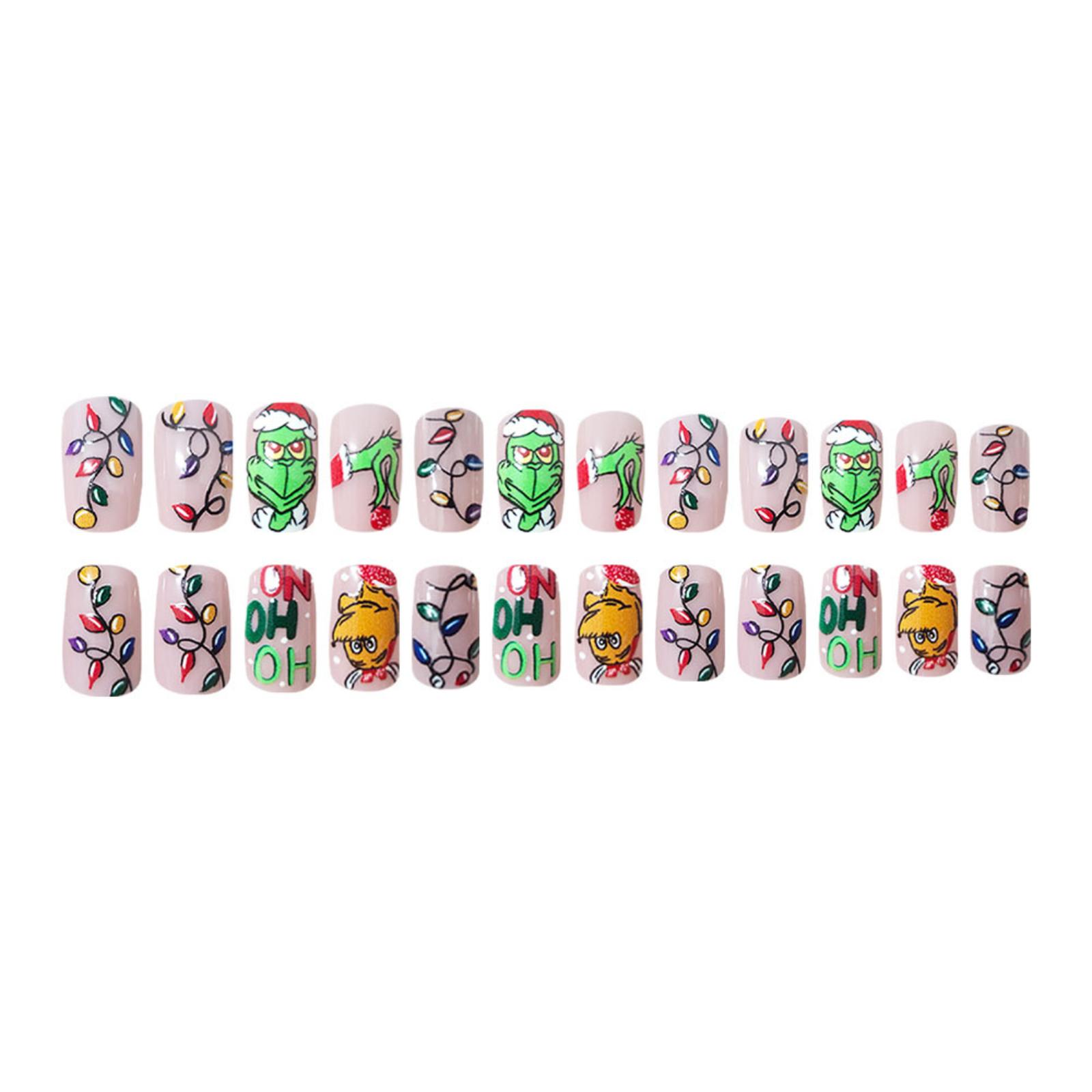 

Christmas Square Nail Colorful Lights Fake Nails Nail Wearable Nails 5ml One Size