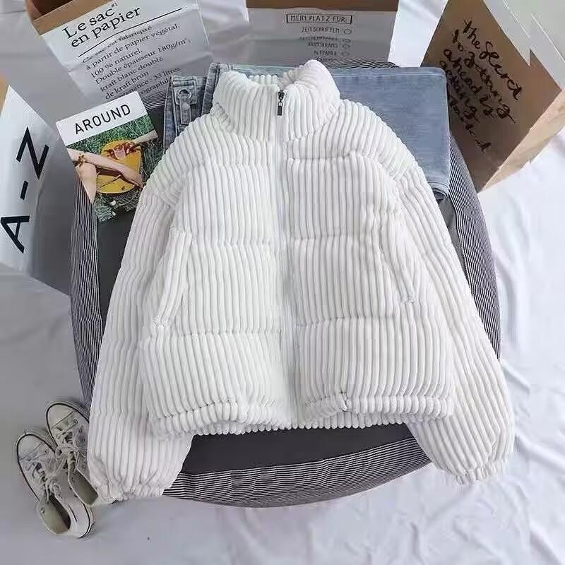 

Осенью и зимой новая вельветовая хлопковая куртка женская короткая свободная хлопковая куртка большие ярды легкая студенческая хлопковая куртка S белый