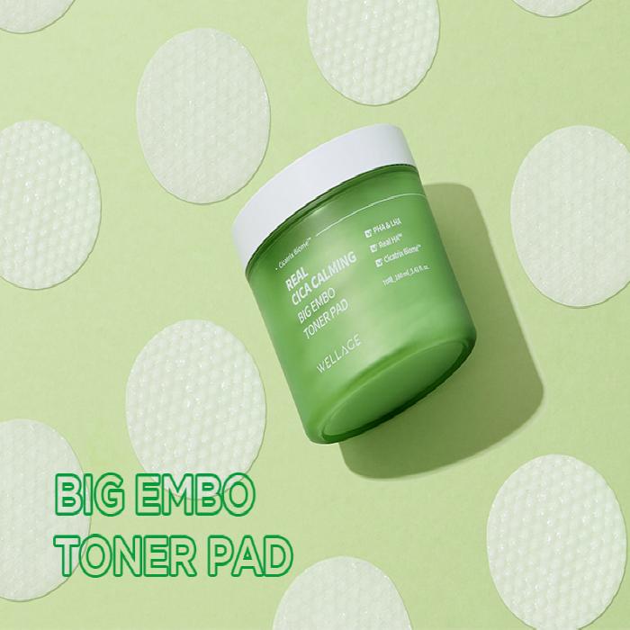 WELLAGE Real Cica Calming Big Embo Toner Pad 160ml 70ea