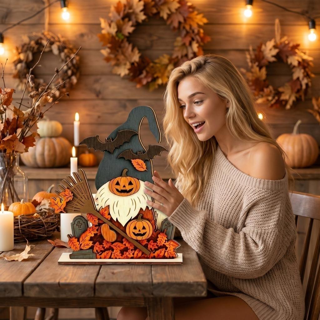 Autumn Halloween Wooden Decorative Figurines Set Random Style Seasonal Home Tabletop Decoration Indoor Outdoor Display