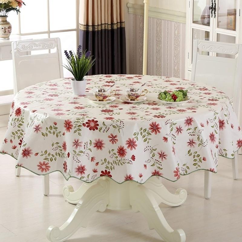 Florals Pattern Tablecloth Oilproof Waterproofs Easy Cleaning Round Table Cover for Home Restaurant Decors Table Cloth