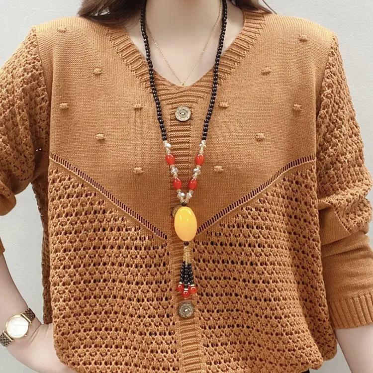 

Женский весенне-осенний свободный свитер из ажурной вязки, закрывающий тело, повседневный свитер для мамы L