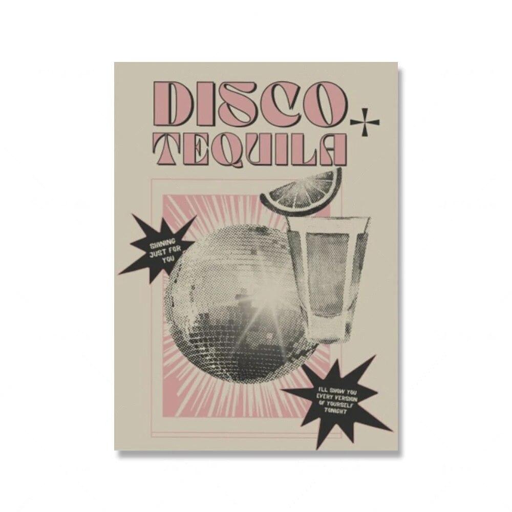 Retro Trendy Bar Disco Tequila Espresso Martini Poster Pink Wall Art Keep 'Em Coming Print Abstract Canvas Painting Home Decor No Frame