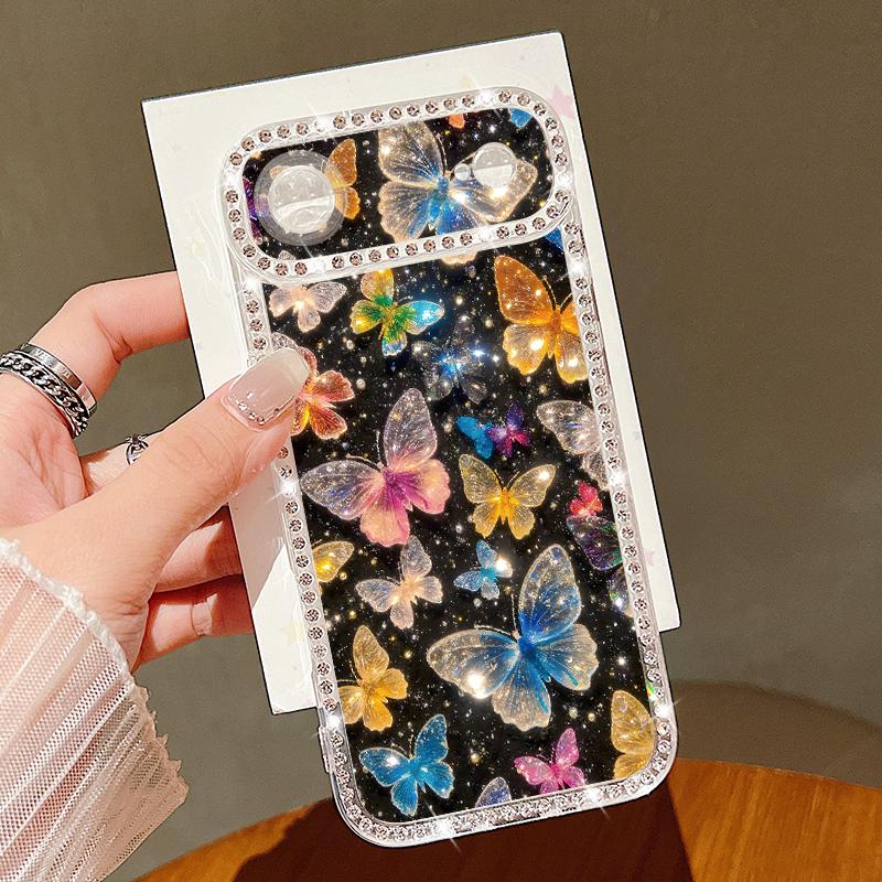 Diamond Case For iPhone 17 Pro Max Crystal Butterfly Print Clear TPU Silicone Soft Cover For iPhone 16 Pro Max 15 14 13 11