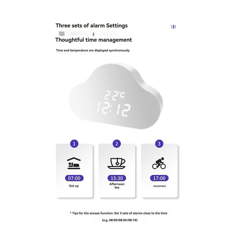 M-Modern-Alarm Clock Cloud Clock Bedside Snooze Small Alarm Clock Student Calendar Luminous LED Voice Digital USB Home Clock A