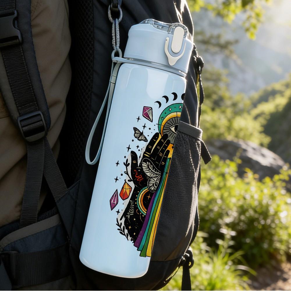 1PC Rainbow Witch Woman Art Print 750ml Color Plastic Sports Water Bottle Leakproof Flip Straw Lid Suitable for Sports Office Home Use