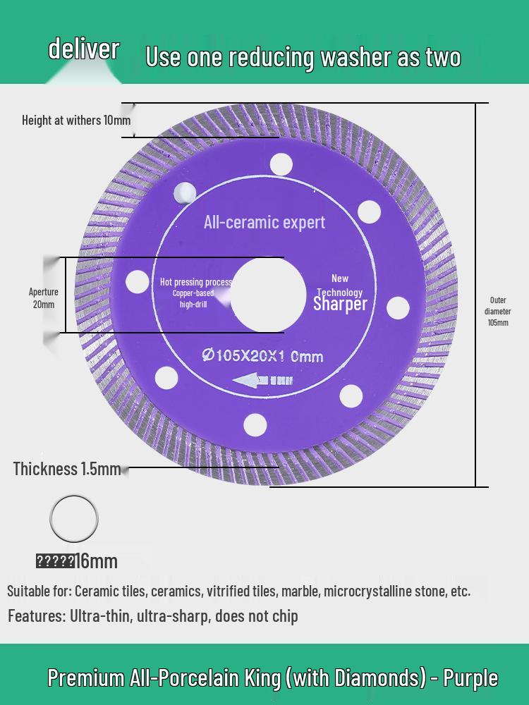 

Porcelain Tile Cutting Disc - Sharp, No-Chip Vitrified Ceramic & Rock Slab Blade for Angle Grinders