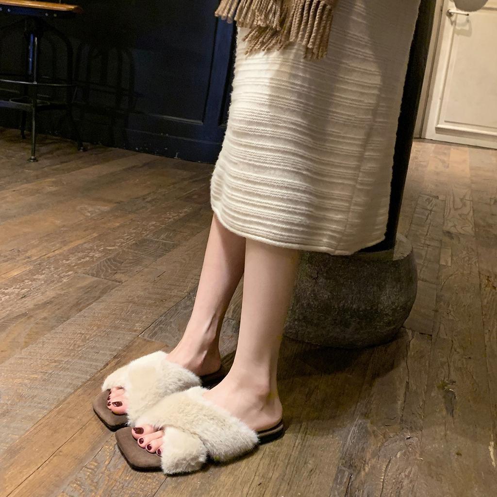 Traubenmutter Studiolee Temperament quadratischer Kopf Kreuzriemen faul vielseitig Leopardenmuster Oberbekleidung flauschige Hausschuhe Frauen Herbst und Winter