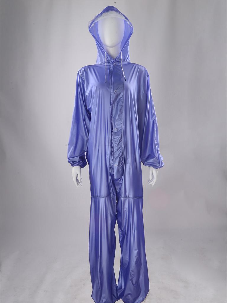 One Piece Waterproof Hooded Jumpsuit Rainwear Front Zipper and Button Fastening Drawstring Hood for Men Women Outdoor Work