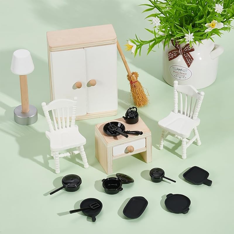 PLIGREAT 11 Pcs Miniature Potted Plants Set with Wooden Shelf, Mini Flowerpot Fake Greenery Ornament, Mini Plant Shelf Kit for Miniature Garden Cute