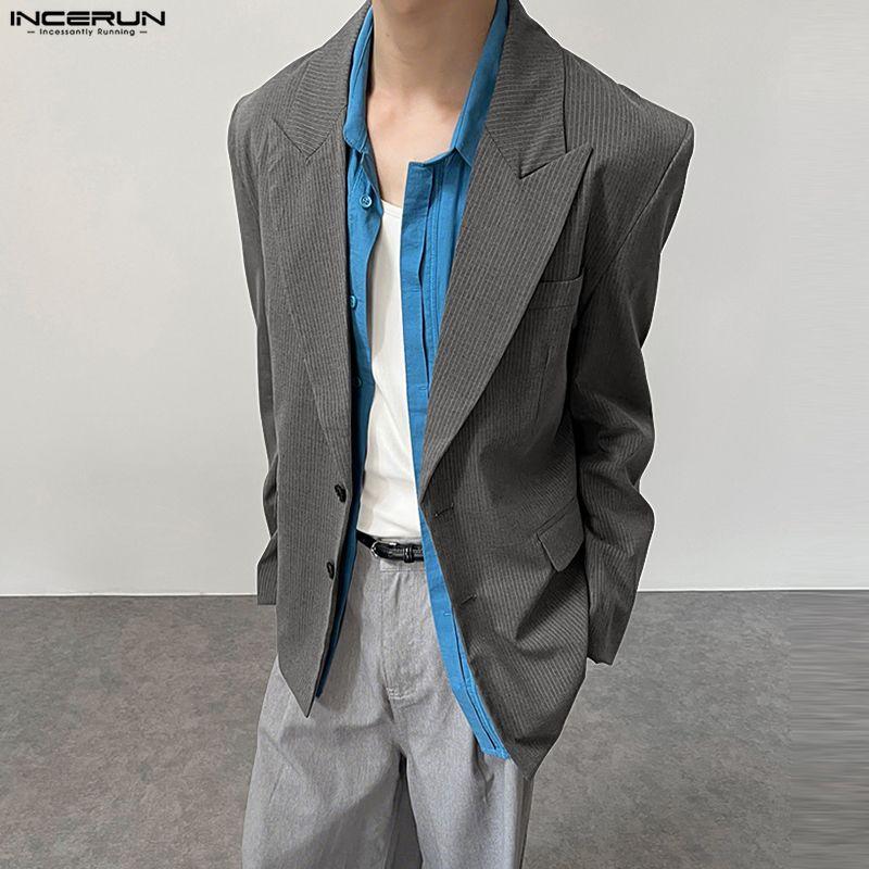 INCERUN Men Notched Lapel Long Sleeve Striped Casual Loose Blazer Coats