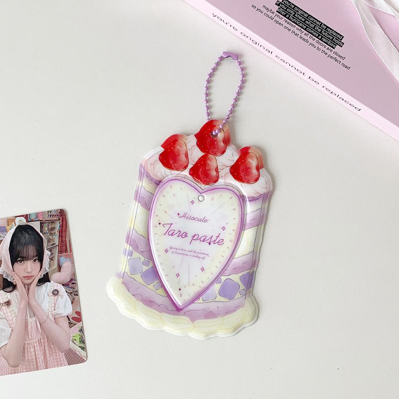 Kpop PVC Photocard Holder with Keychain Pendant Kawaii Card Protector for 54x86mm Idol Photo Fit Students Girls Gift