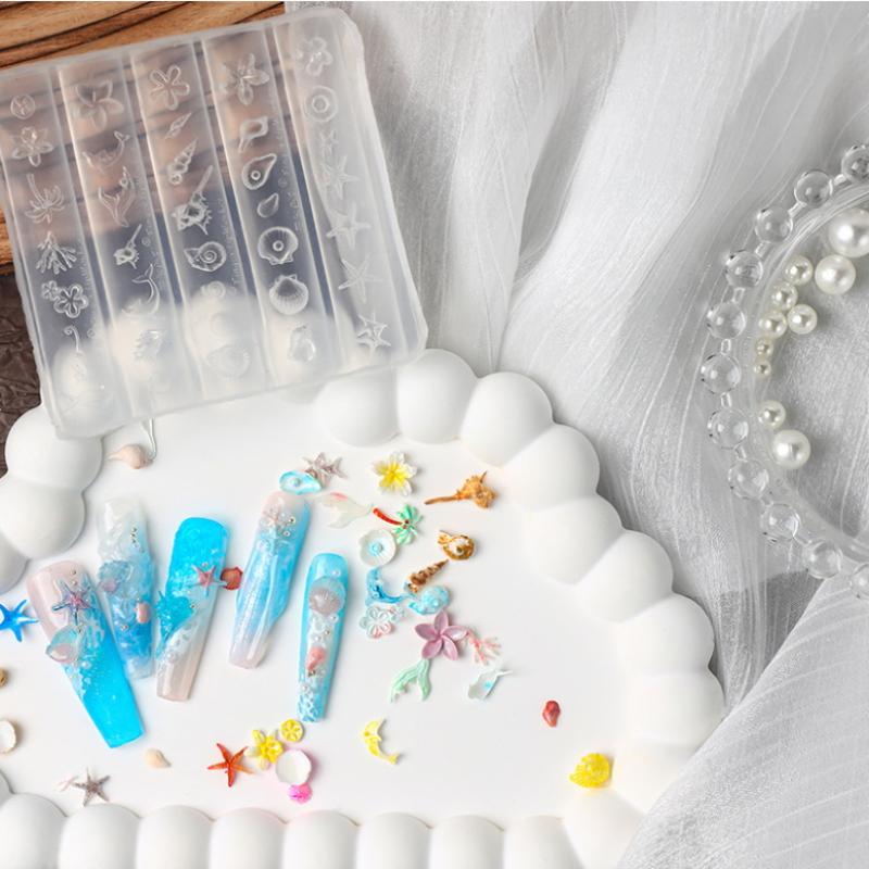 1Pcs Sea Shell Starfish Goldfish Koi Fish 3D Acrylic Nail Mold Summer Sea Coral Flower Butterfly Diy Silicone Mold Nail Art Mold