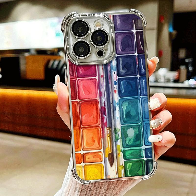 Watercolors Set Paint Palette Plating Phone Case For Iphone 16 17 Pro Max Air 16E 14 15 Plus 12 13 Mini Anti-Fall Airabag Cover