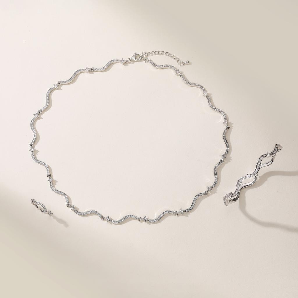 HECHENG,Korean Minimalist Style Fashion Wavy CZ Stone Chain Necklace/Bracelet/Ring Collar Zircon Gift Selection 1 Pc