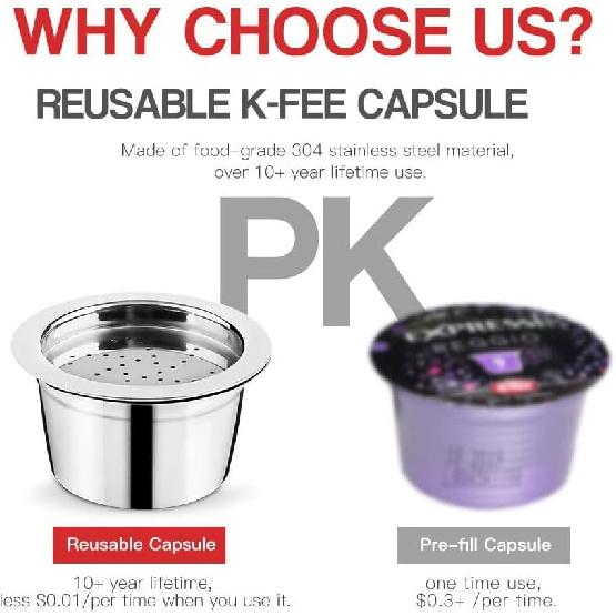 Refillable Stainless Steel Verismo K FEE CBTL Coffee Capsule, Reusable Coffee Filter Compatible for K Fee Verismo, Verismo Coffee Capsule Pods+Tamper