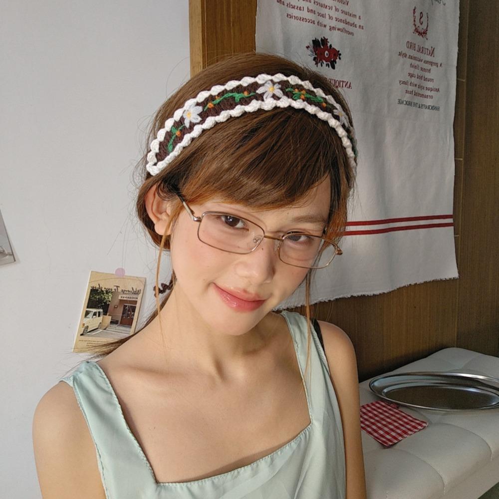 Woolen Yarn Knitted Flower Headband Embroidered Pastoral Style Hair Band Crochet Hair Band  Girls