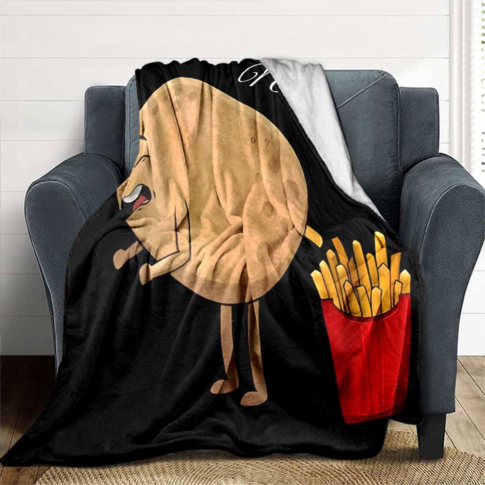 Cartoon Potato With French Fries Home Customize Your Name Blankets Soft Comfortable Lightweight Quilt For Picnic Sofa Office Bed Living Room Ideal