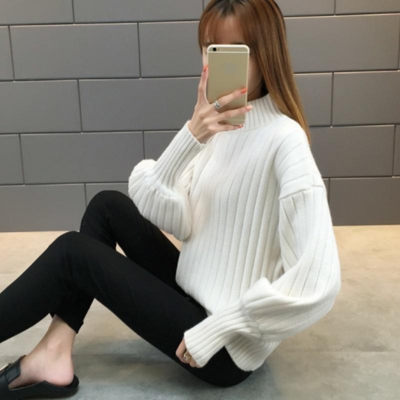 Einfarbiger Damenpullover, lockerer Rollkragenpullover, warm, einfarbig, elastischer Pullover, Strickwaren, halbhoher Kragen