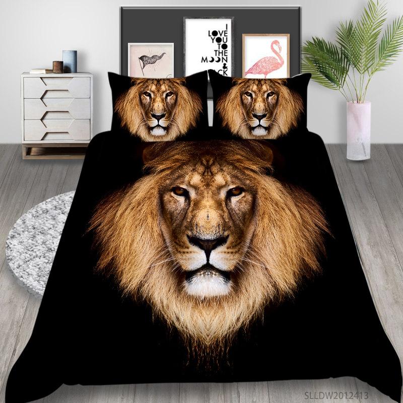 Prairie Lion Digital Printing Quilt Cover Pillowcase Three-Piece Set Polyester