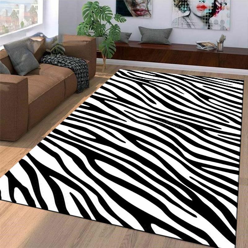 Black and White Zebra-Stripe Pattern Carpet for Home Decor and Modern Interiors Suitable for Use As an Anti-slip    for    Room and Bedroom Sofas