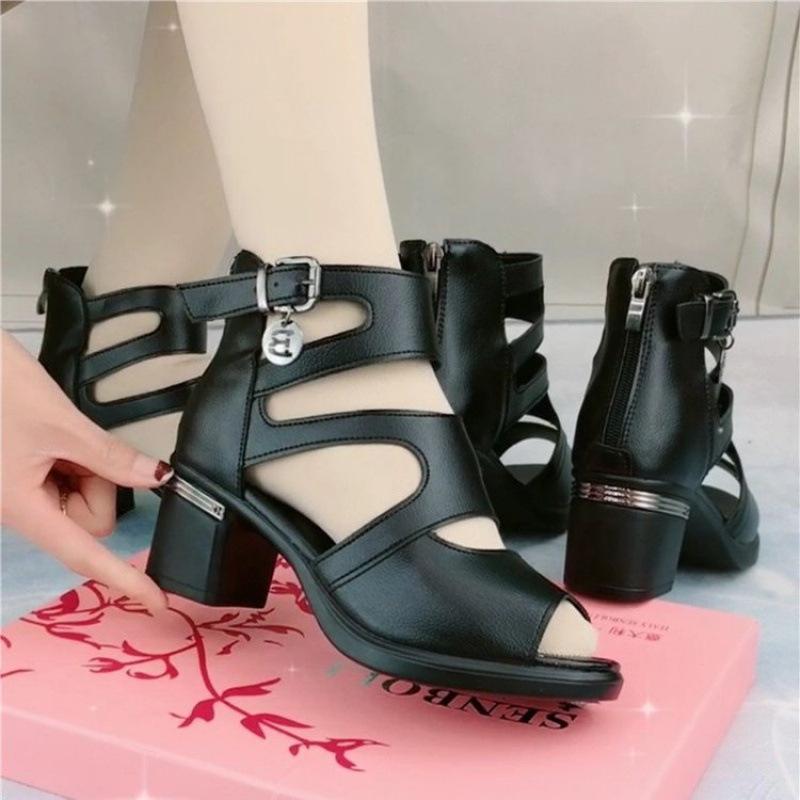 

2024 летняя новая обувь для мам с плоским дном, мягкая подошва, мягкая поверхность, нескользящая, универсальная, модная обувь для пожилых женщин 35 чёрный