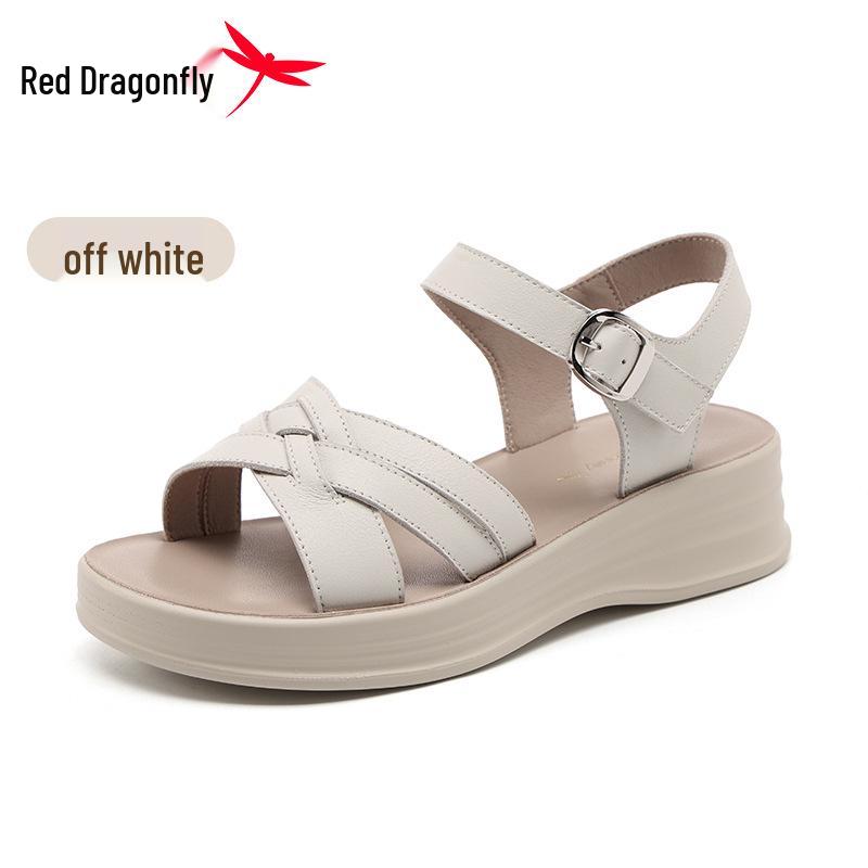 Red Dragonfly Women s Genuine Leather Summer Sandals, Thick Sole, Soft Cowhide, Comfortable Casual Outdoor Wear 40